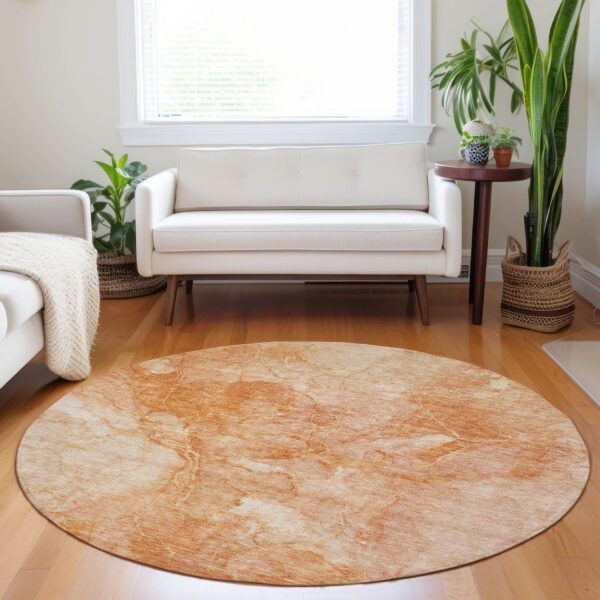 8' Salmon Peach And Ivory Round Nautical Washable Indoor Outdoor Area Rug