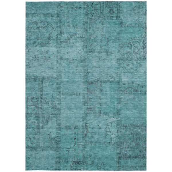 3' X 5' Teal Blue And Aqua Patchwork Washable Indoor Outdoor Area Rug