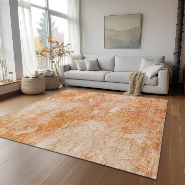 10' X 14' Salmon Peach And Ivory Nautical Washable Indoor Outdoor Area Rug