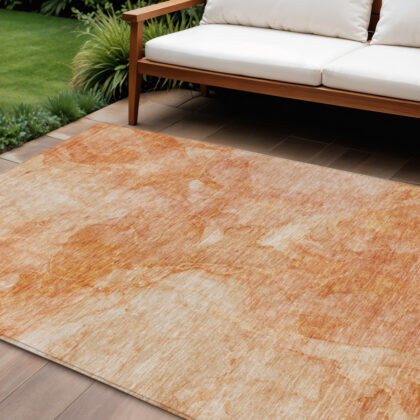 10' X 14' Salmon Peach And Ivory Nautical Washable Indoor Outdoor Area Rug
