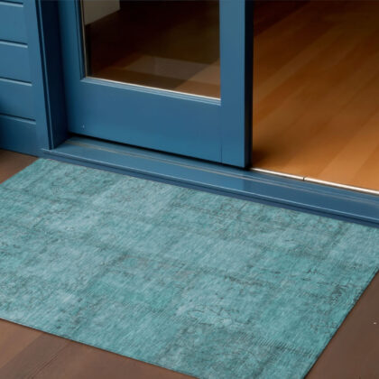 3' X 5' Teal Blue And Aqua Patchwork Washable Indoor Outdoor Area Rug
