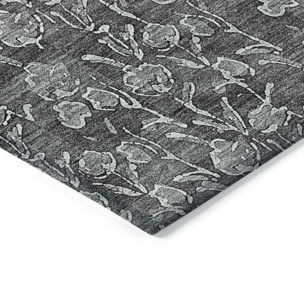 10' X 14' Gray Charcoal And Silver Floral Washable Indoor Outdoor Area Rug