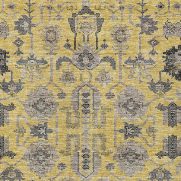 3' X 5' Yellow Gray And Charcoal Oriental Washable Indoor Outdoor Area Rug