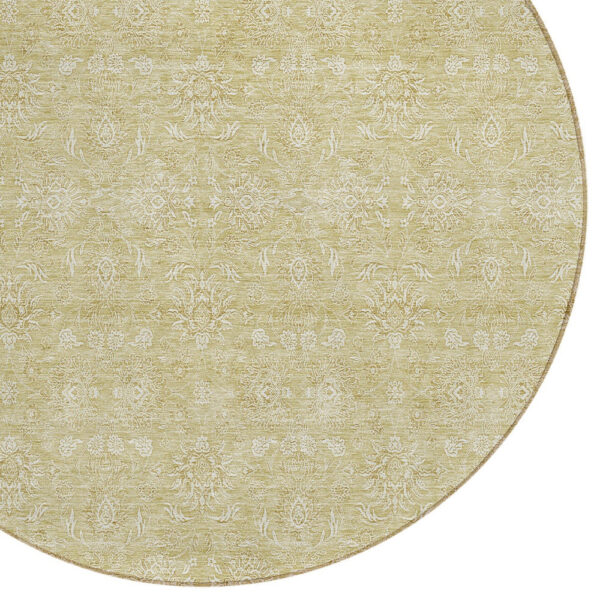 8' Beige Tan And Ivory Round Floral Washable Indoor Outdoor Area Rug