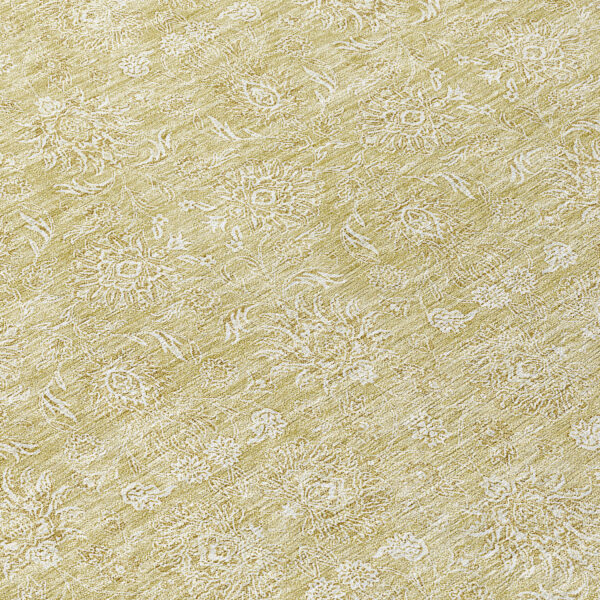 8' Beige Tan And Ivory Round Floral Washable Indoor Outdoor Area Rug