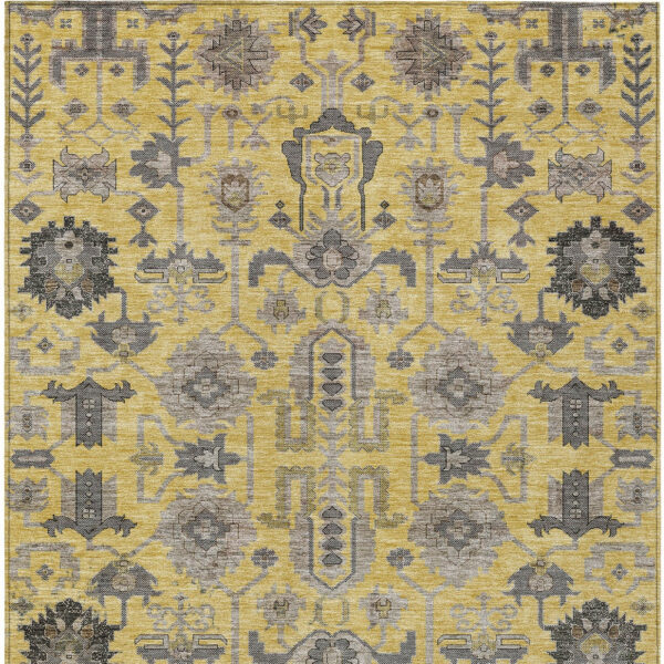 3' X 5' Yellow Gray And Charcoal Oriental Washable Indoor Outdoor Area Rug