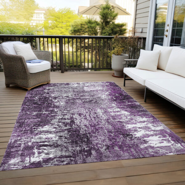 8' X 10' Eggplant Purple And Lavender Abstract Washable Indoor Outdoor Area Rug