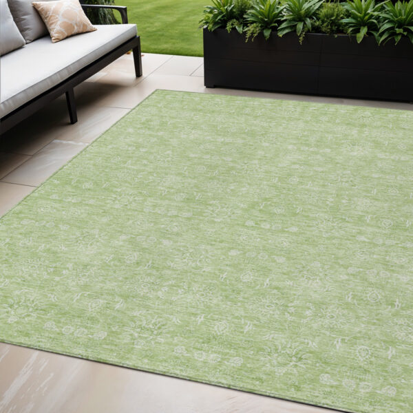 5' X 8' Artichoke Green Mint Green And Ivory Floral Washable Indoor Outdoor Area Rug