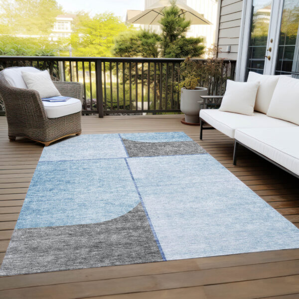 8' X 10' Sky Blue And Denim Blue Abstract Washable Indoor Outdoor Area Rug