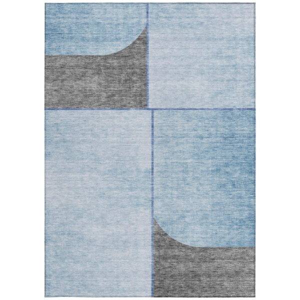 8' X 10' Sky Blue And Denim Blue Abstract Washable Indoor Outdoor Area Rug