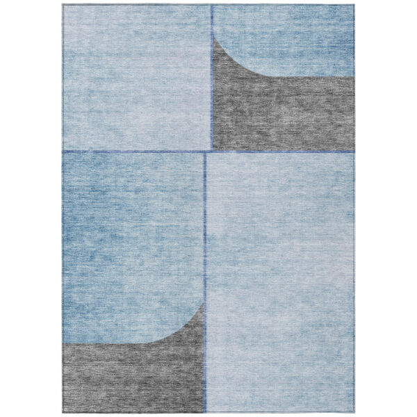 8' X 10' Sky Blue And Denim Blue Abstract Washable Indoor Outdoor Area Rug