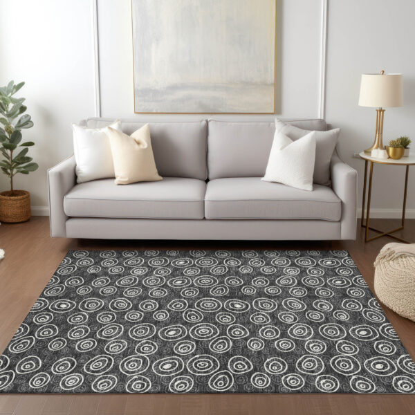 10' X 14' Black Gray And Ivory Geometric Washable Indoor Outdoor Area Rug
