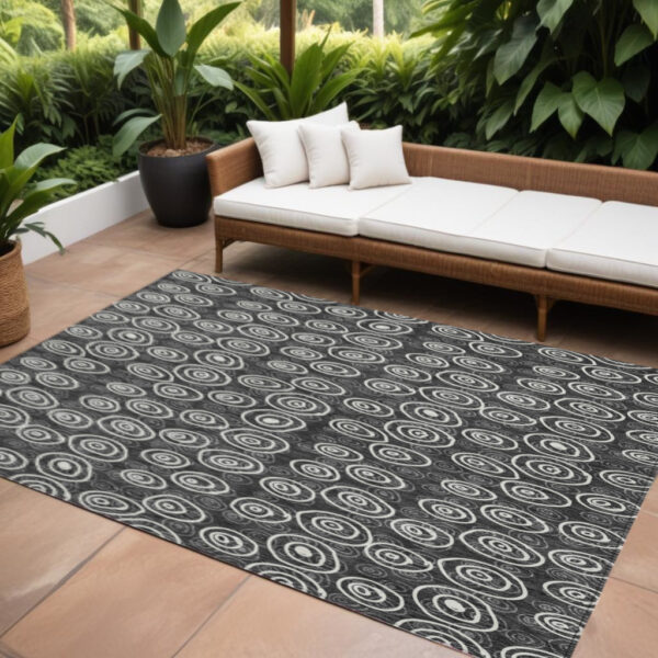 10' X 14' Black Gray And Ivory Geometric Washable Indoor Outdoor Area Rug