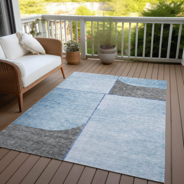 8' X 10' Sky Blue And Denim Blue Abstract Washable Indoor Outdoor Area Rug