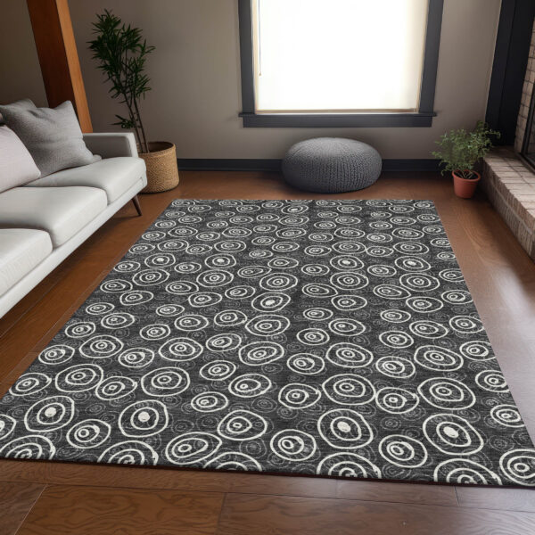 10' X 14' Black Gray And Ivory Geometric Washable Indoor Outdoor Area Rug