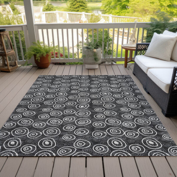 10' X 14' Black Gray And Ivory Geometric Washable Indoor Outdoor Area Rug