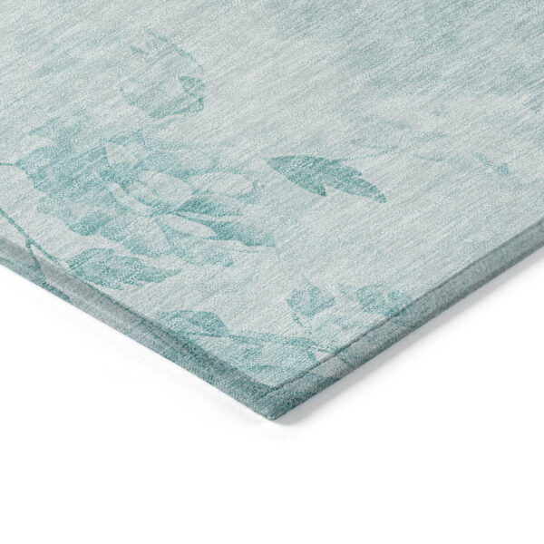 10' X 14' Aqua Teal Blue And Ivory Floral Washable Indoor Outdoor Area Rug