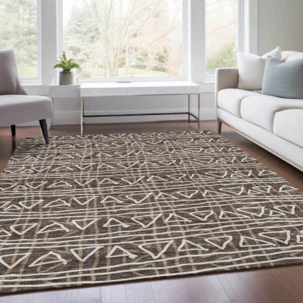 8' X 10' Chocolate And Ivory Geometric Washable Indoor Outdoor Area Rug