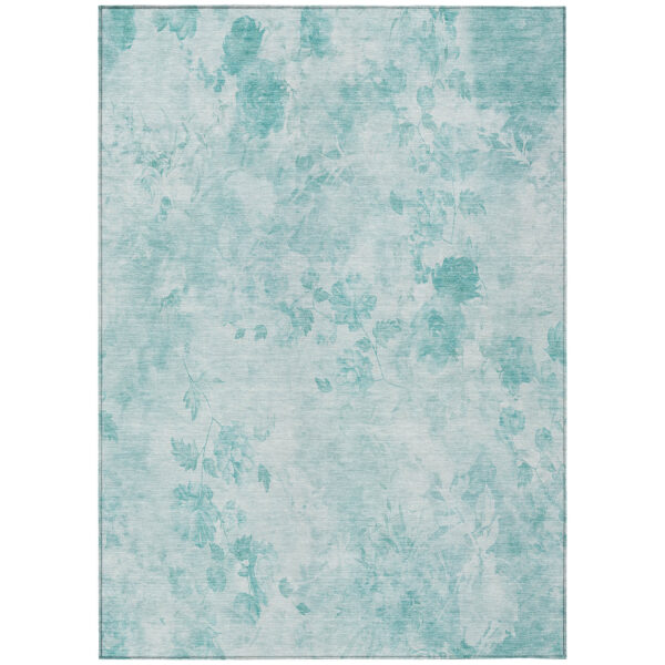 10' X 14' Aqua Teal Blue And Ivory Floral Washable Indoor Outdoor Area Rug