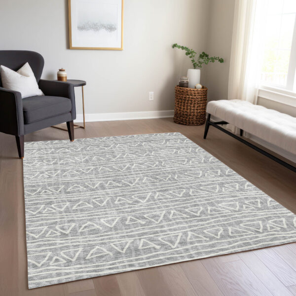 9' X 12' Gray Charcoal And Silver Geometric Washable Indoor Outdoor Area Rug