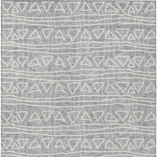 9' X 12' Gray Charcoal And Silver Geometric Washable Indoor Outdoor Area Rug