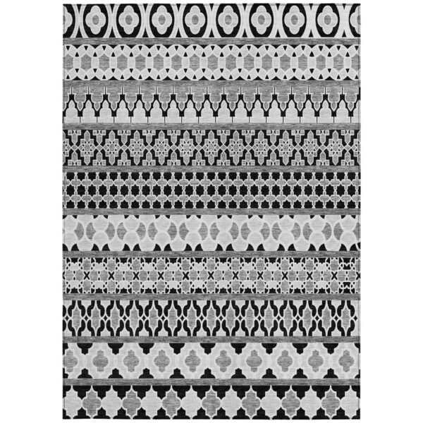 3' X 5' Black Gray And Ivory Quatrefoil Washable Indoor Outdoor Area Rug