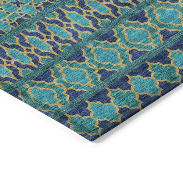 5' X 8' Teal Blue And Navy Blue Quatrefoil Washable Indoor Outdoor Area Rug