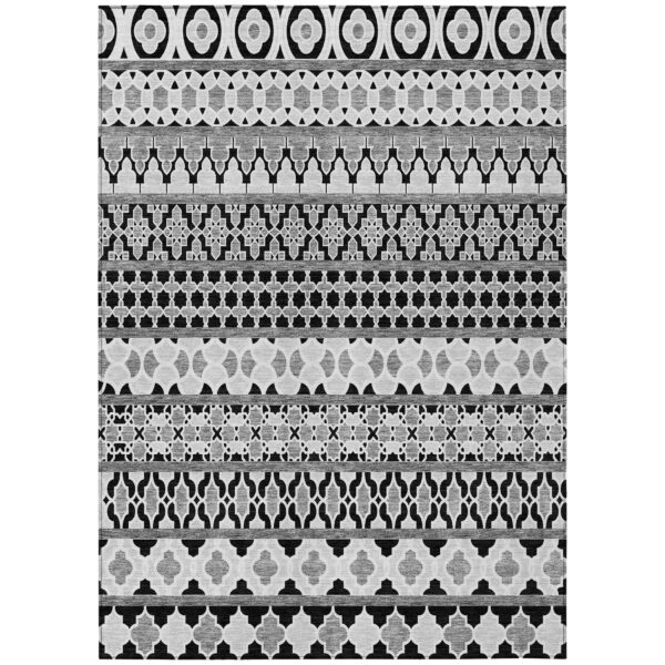 3' X 5' Black Gray And Ivory Quatrefoil Washable Indoor Outdoor Area Rug