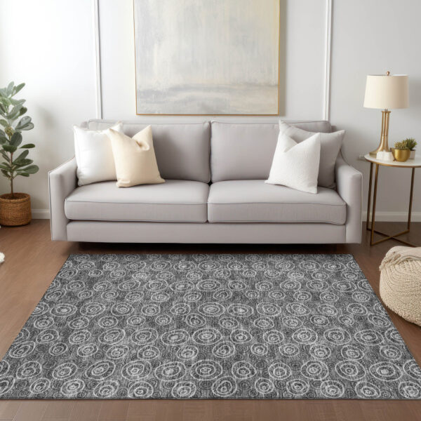 5' X 8' Gray Charcoal And Silver Geometric Washable Indoor Outdoor Area Rug