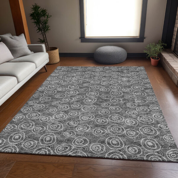 5' X 8' Gray Charcoal And Silver Geometric Washable Indoor Outdoor Area Rug