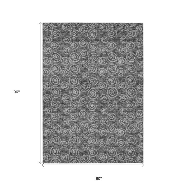 5' X 8' Gray Charcoal And Silver Geometric Washable Indoor Outdoor Area Rug