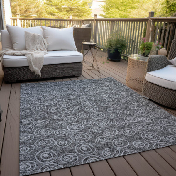 5' X 8' Gray Charcoal And Silver Geometric Washable Indoor Outdoor Area Rug
