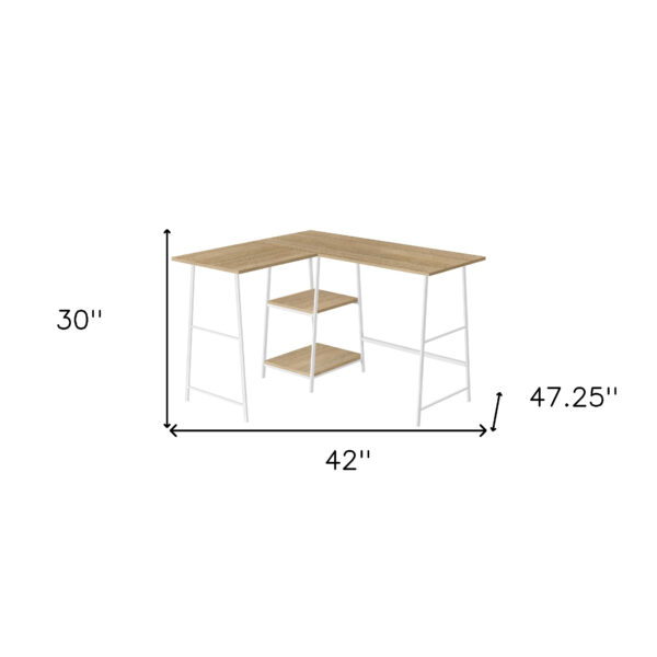 42" Natural and White Wood and Metal Corner Trestle Computer Desk