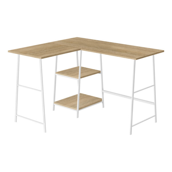 42" Natural and White Wood and Metal Corner Trestle Computer Desk
