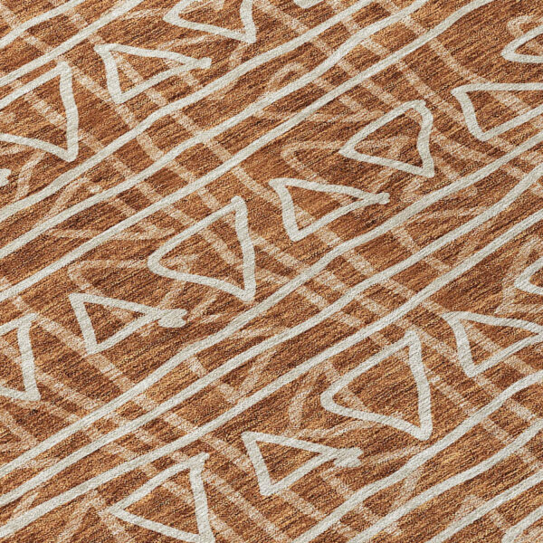8' Terra Cotta Copper And Beige Round Geometric Washable Indoor Outdoor Area Rug