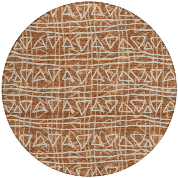 8' Terra Cotta Copper And Beige Round Geometric Washable Indoor Outdoor Area Rug