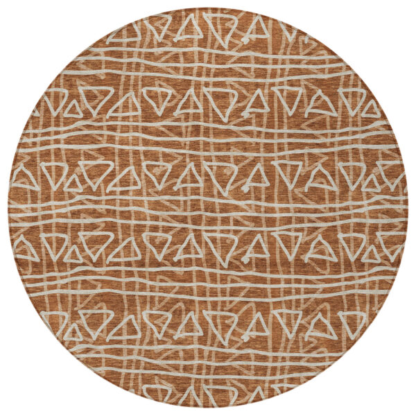 8' Terra Cotta Copper And Beige Round Geometric Washable Indoor Outdoor Area Rug