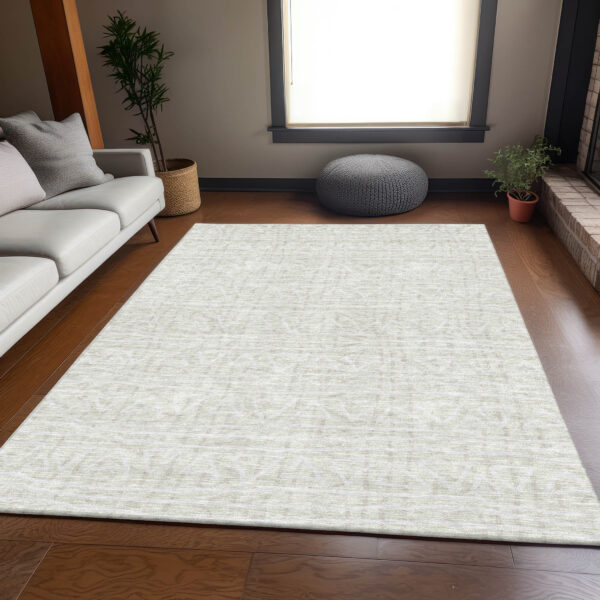 9' X 12' Ivory And Beige Geometric Washable Indoor Outdoor Area Rug