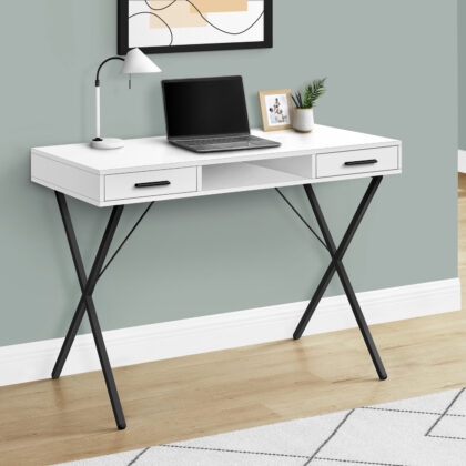 42" White and Black Computer Desk With Two Drawers