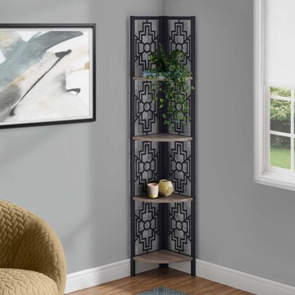 Taupe Metal Four Tier Corner Bookcase