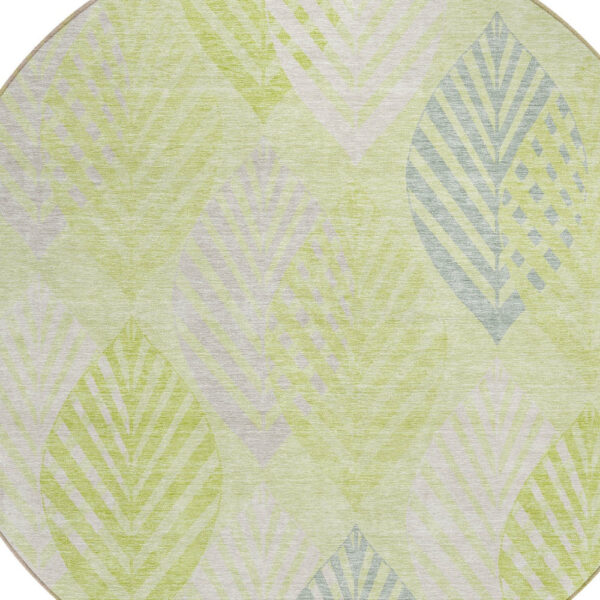 8' Artichoke Green Green And Ivory Round Floral Washable Indoor Outdoor Area Rug