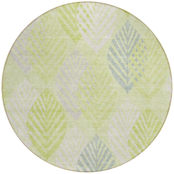 8' Artichoke Green Green And Ivory Round Floral Washable Indoor Outdoor Area Rug