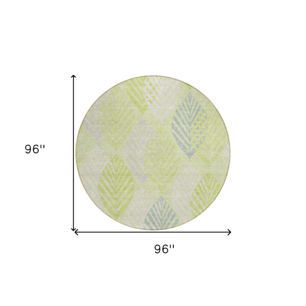 8' Artichoke Green Green And Ivory Round Floral Washable Indoor Outdoor Area Rug