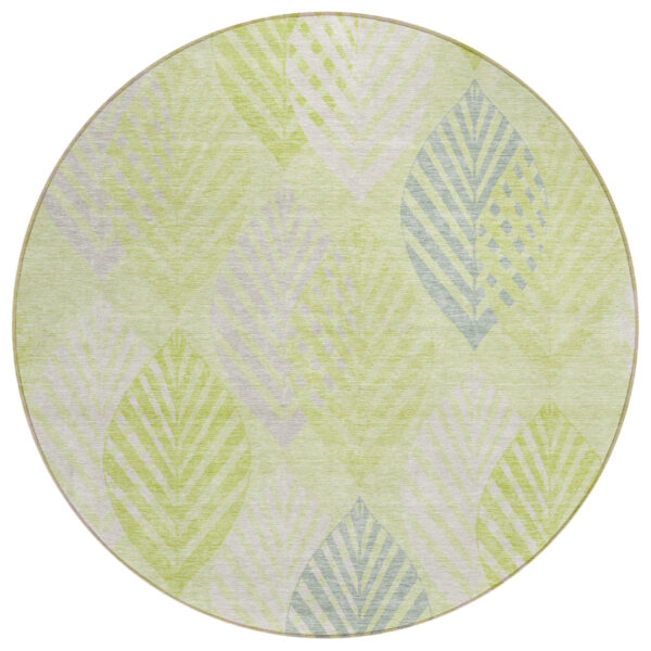 8' Artichoke Green Green And Ivory Round Floral Washable Indoor Outdoor Area Rug