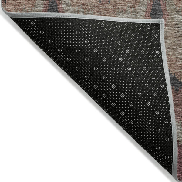 3' X 5' Burgundy Beige And Charcoal Ikat Washable Indoor Outdoor Area Rug