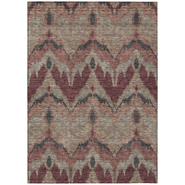 3' X 5' Burgundy Beige And Charcoal Ikat Washable Indoor Outdoor Area Rug