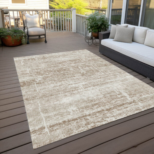 10' X 14' Beige Taupe And Ivory Abstract Washable Indoor Outdoor Area Rug