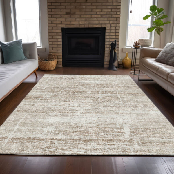 10' X 14' Beige Taupe And Ivory Abstract Washable Indoor Outdoor Area Rug