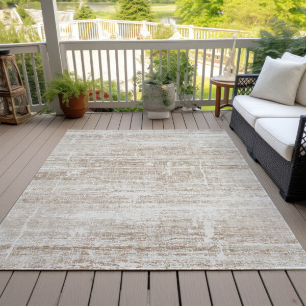 10' X 14' Beige Taupe And Ivory Abstract Washable Indoor Outdoor Area Rug