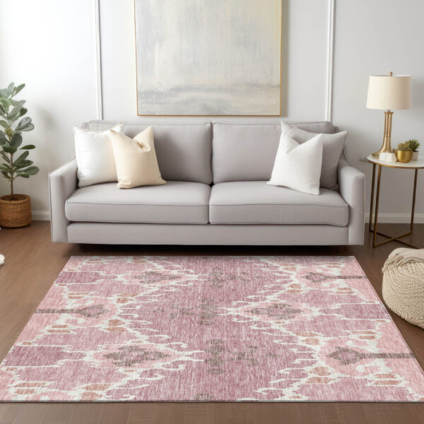 3' X 5' Blush Pink And Ivory Ikat Washable Indoor Outdoor Area Rug